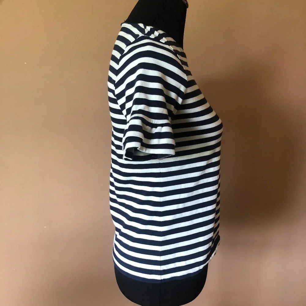 J. Crew Ruffle Bell Sleeve Navy and White Striped Tee - Picture 2 of 5